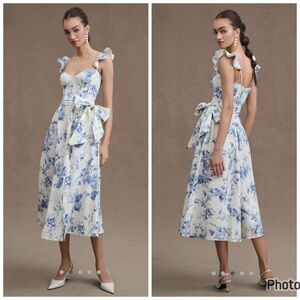 v. chapman vera ruffle-strap corset side-slit midi dress V. Chapman Vera Ruffle-Strap Corset Side-Slit Midi Dress